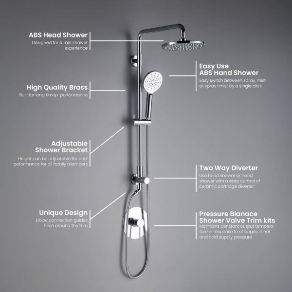 Circular Shower Column with Dual Function Shower Head