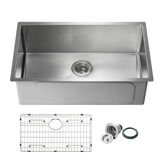 30″ Handcrafted Undermount Single Bowl 16 gauge Stainless Steel Kitchen Sink