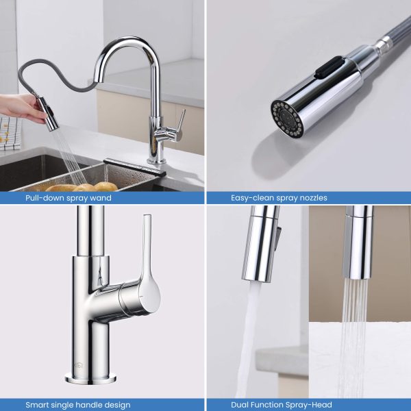 Fusion Single Handle Pull Down Kitchen & Bar Sink Faucet