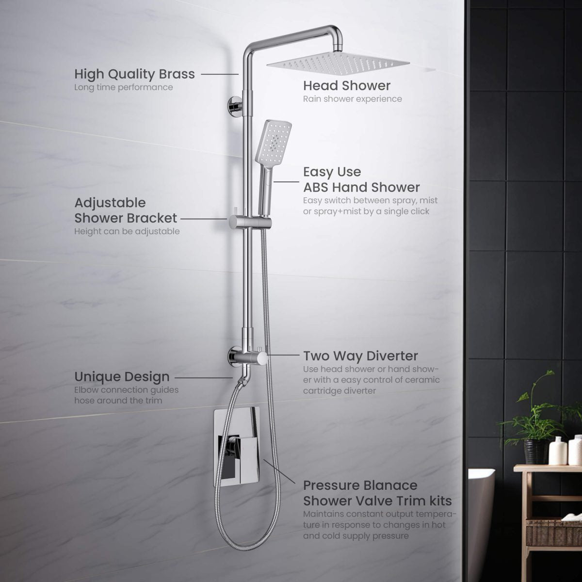 Cube Pressure Balanced 2-Function Shower Column with Rough In Valve