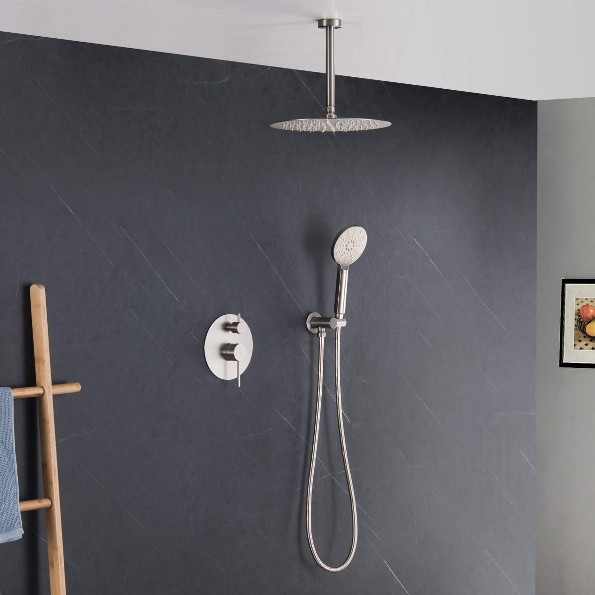 Circular Pressure Balanced Ceiling Mounted 2-Function Shower System with Rough In Valve