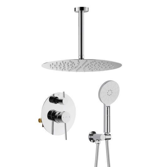 Circular Pressure Balanced Ceiling Mounted 2-Function Shower System with Rough In Valve