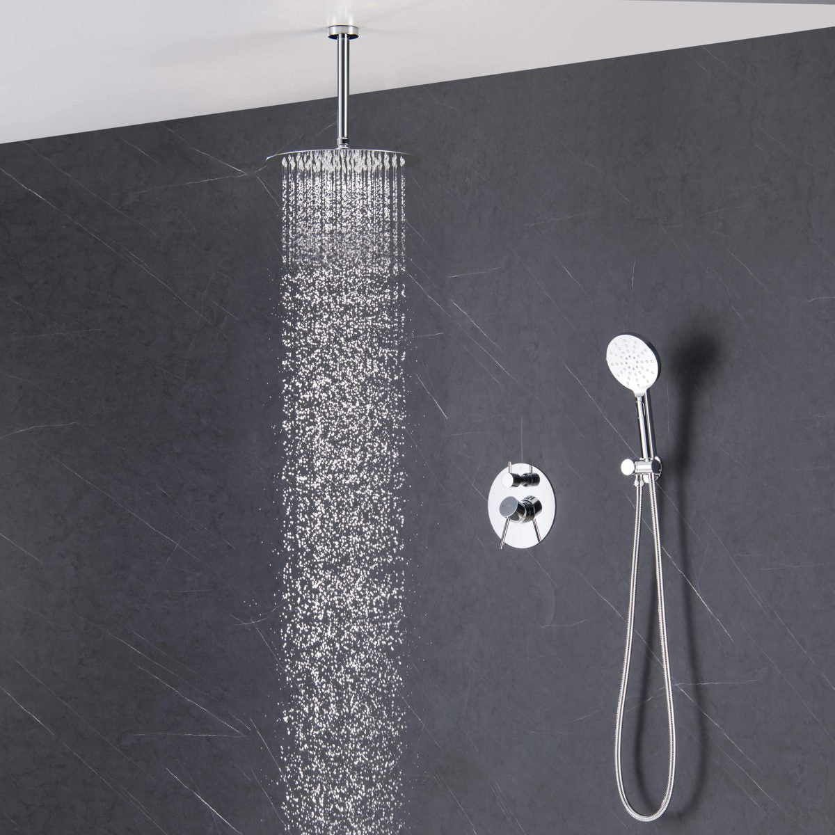 Circular Pressure Balanced Ceiling Mounted 2-Function Shower System with Rough In Valve