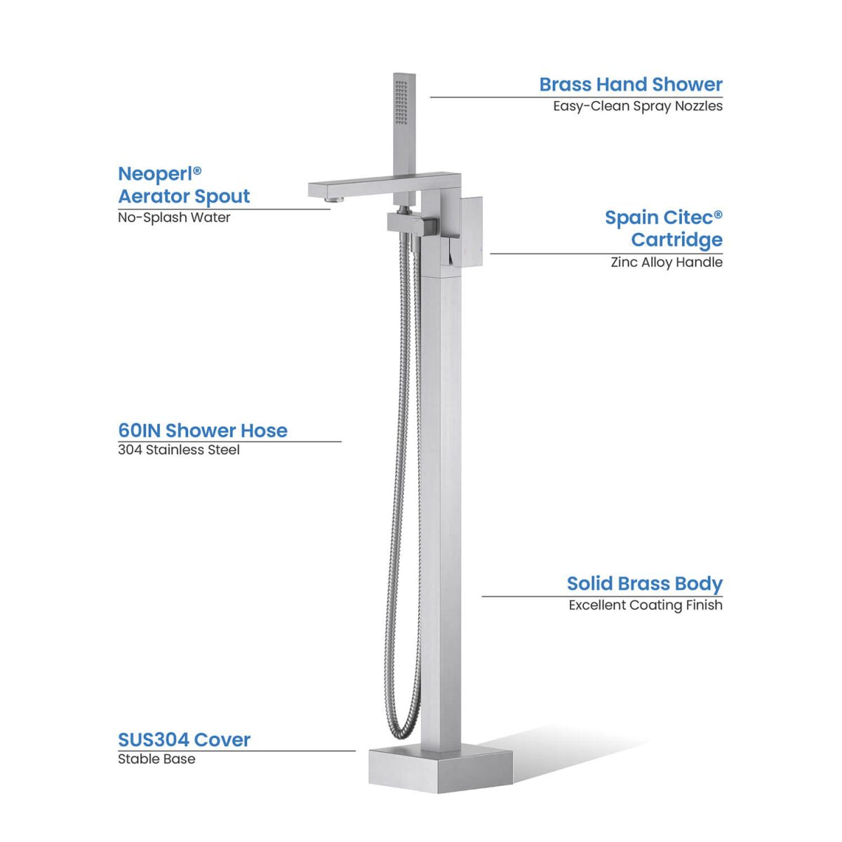 Cube Single Handle Floor Mounted Freestanding Tub Filler With Hand Shower