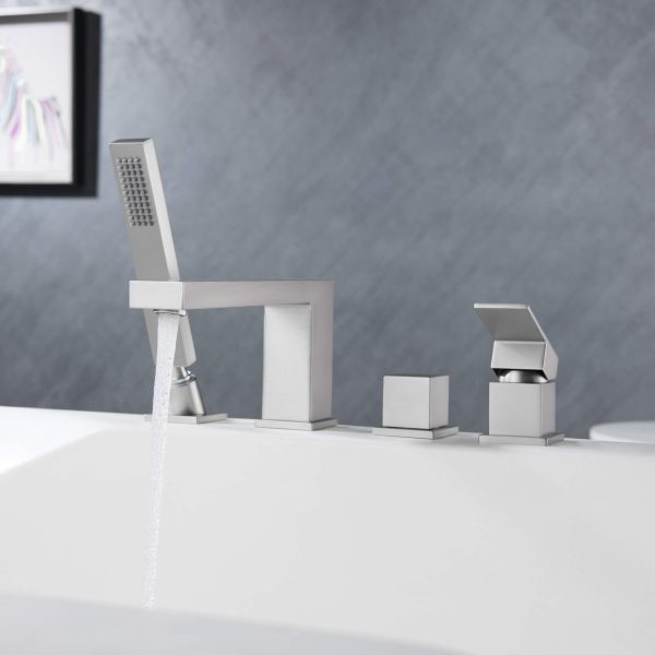 Cube Deck Mounted Bathtub Faucet with Hand Shower