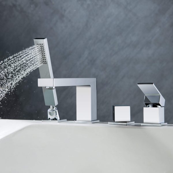 Cube Deck Mounted Bathtub Faucet with Hand Shower