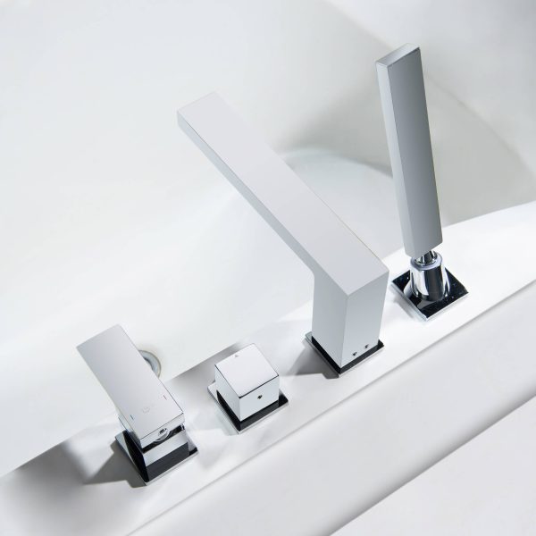 Cube Deck Mounted Bathtub Faucet with Hand Shower