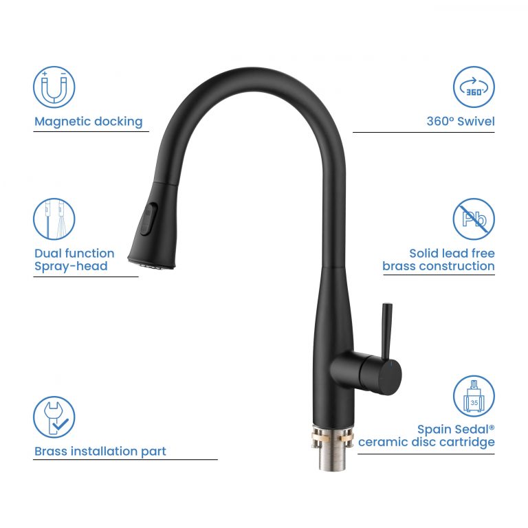 Bari-T Single Handle Pull Down Kitchen Sink Faucet