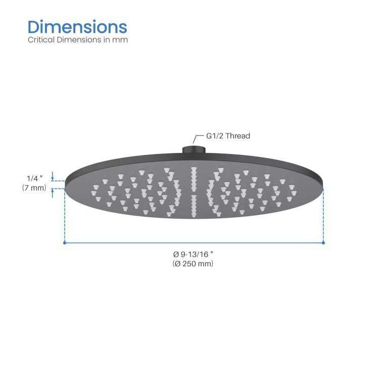 Circular 10″ Metal Thin Profile Rain Shower Head 1.75 GPM