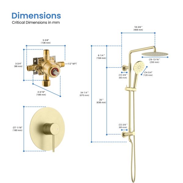 Circular Pressure Balanced 2-Function Shower Column with Rough In Valve