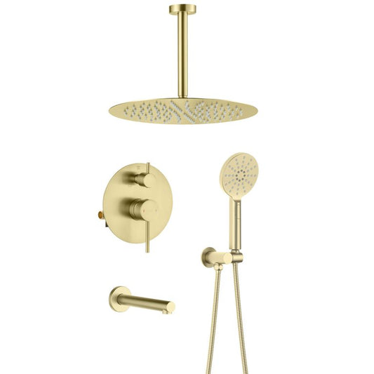 Circular Pressure Balanced Ceiling Mounted 3-Function Shower System with Rough In Valve