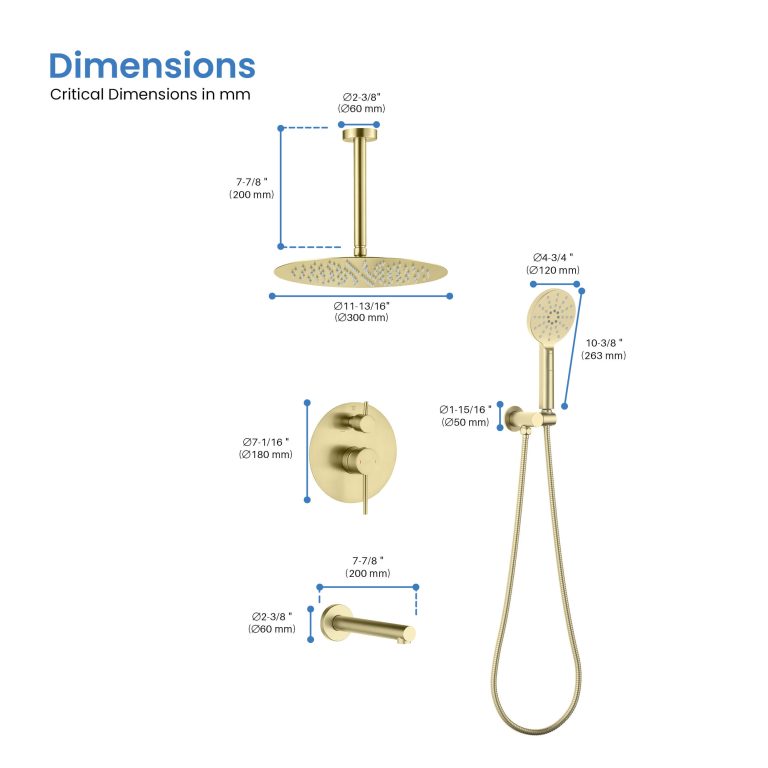 Circular Pressure Balanced Ceiling Mounted 3-Function Shower System with Rough In Valve