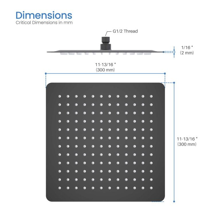 Cube 12″ Metal Ultra Thin Profile Rain Shower Head 1.75 GPM