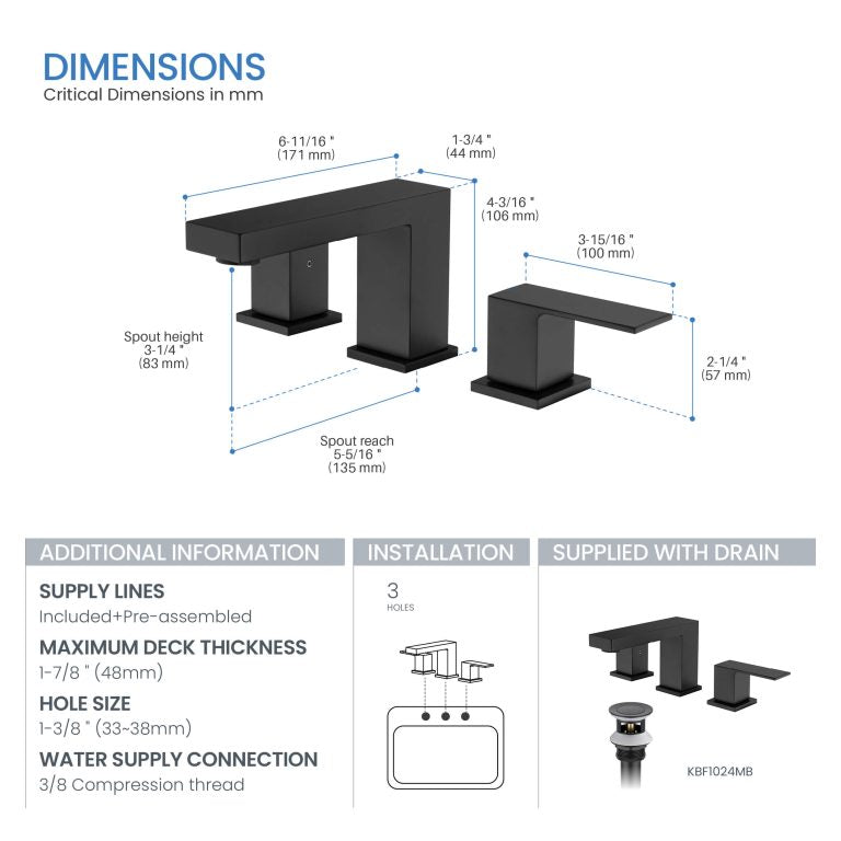 Cube 8“ Widespread Bathroom Sink Faucet with Drain Assembly