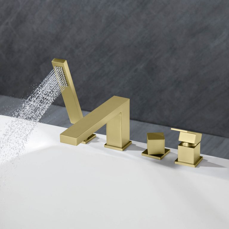 Cube Deck Mounted Bathtub Faucet with Hand Shower