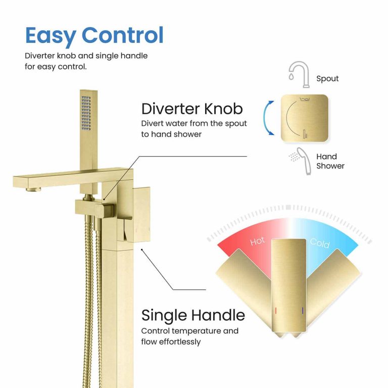 Cube Single Handle Floor Mounted Freestanding Tub Filler With Hand Shower