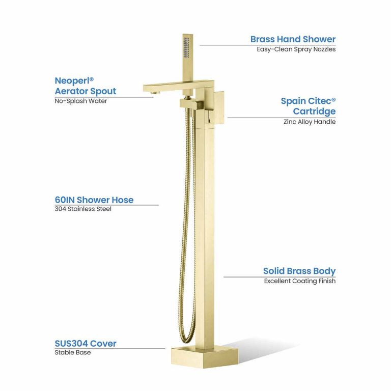 Cube Single Handle Floor Mounted Freestanding Tub Filler With Hand Shower