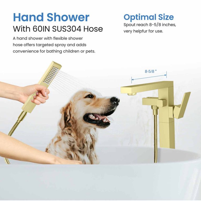 Cube Single Handle Floor Mounted Freestanding Tub Filler With Hand Shower