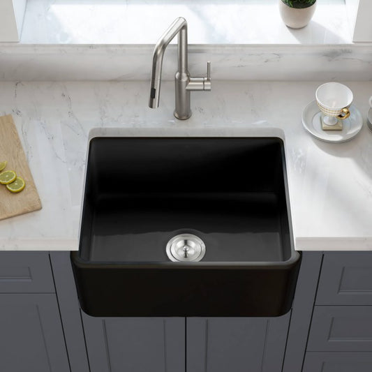 Pure 24″ Fireclay Kitchen Farmhouse Apron Front Single Bowl Sink – Matte Black