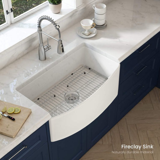 Fairhaven 36″ Fireclay Curved Apron Front Farmhouse Kitchen Sink